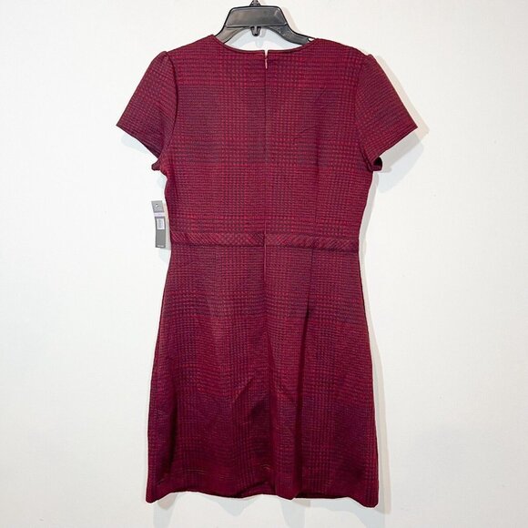 Burgundy Houndstooth Sheath Dress Career Professional Chic Cocktail Party - Picture 9 of 11